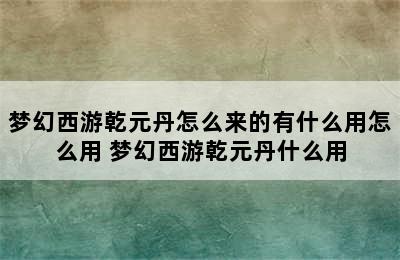 梦幻西游乾元丹怎么来的有什么用怎么用 梦幻西游乾元丹什么用